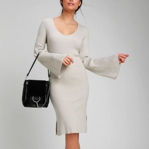 JOURDAINE TAUPE BELL SLEEVE SWEATER DRESS